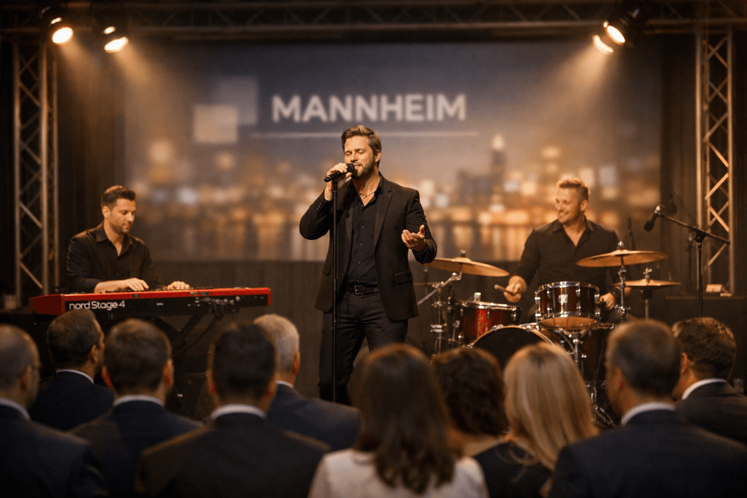 Liveband spielt bei Firmenfeier in Mannheim vor Publikum